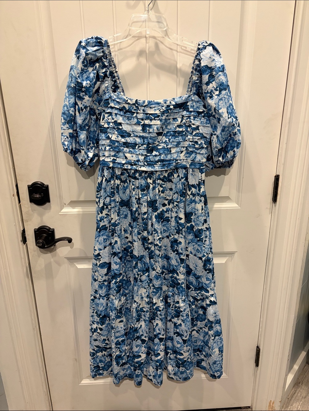 Abercrombie & Fitch Blue Floral Maxi Dress with Puff Sleeves